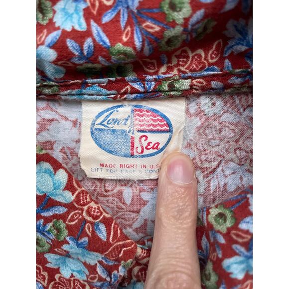 Vintage 70s Land N Sea Floral Button Up Collared Shirt Cotton Sz 34 S/M Retro - Picture 9 of 13